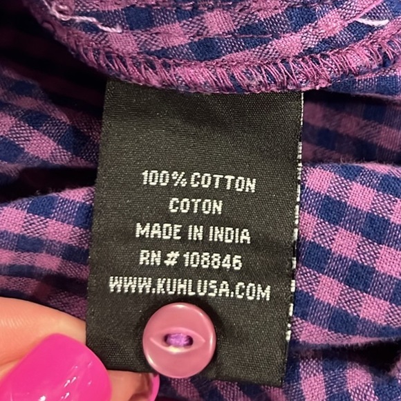 Kuhl women’s purple plaid cotton button down top size Large - Picture 9 of 10